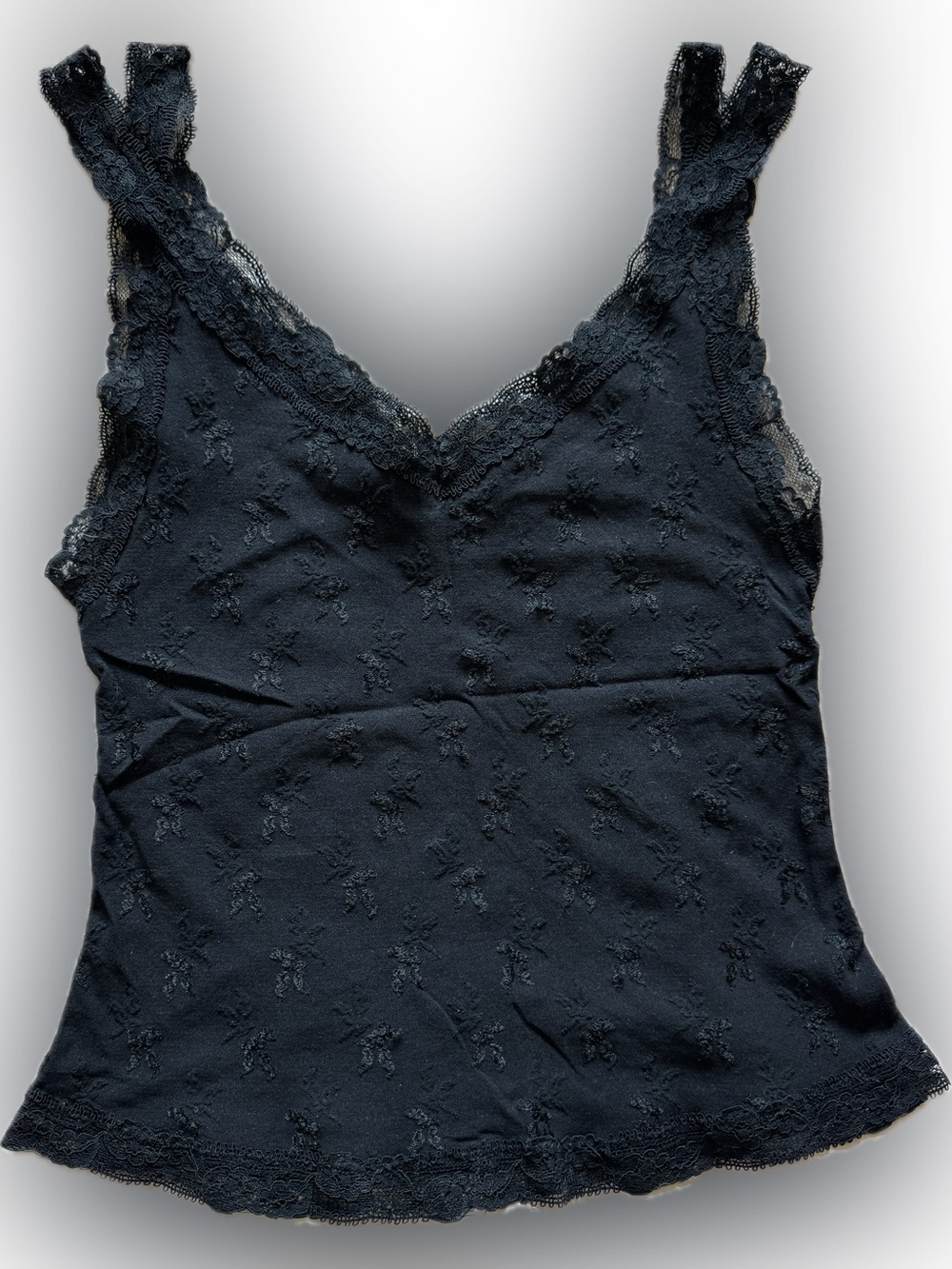 Vintage Arianne Black Lace-Trim V-Neck Camisole